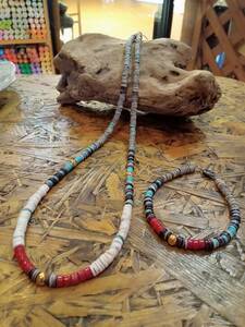  natural material, long necklace, sun to Domingo manner, turquoise, shell,.., gilding beads, Indian,neitib, bracele, set 