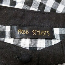 Y595 FREE STYLISTS フリースタイリスト 麻 リネン混 ロングワンピース ミモレ丈 バンドカラー サイドポケット チェック柄 XXL 大きい_画像8