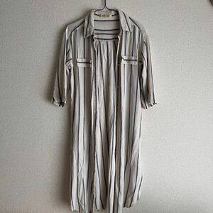 ROSEBUD ロングシャツ 7分袖 シャツワンピース フリーサイズ 開襟シャツ ストライプ 春 夏 USED