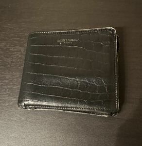 中古 SAINT LAURENT PARIS サンローランパリ クロコ型押し レザー 二つ折りウォレット財布