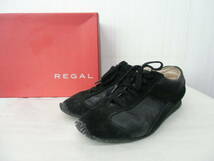 REGAL リーガル 24.5cm レザー×スエード スニーカー ブラック レディースシューズ ブラック/黒_画像1