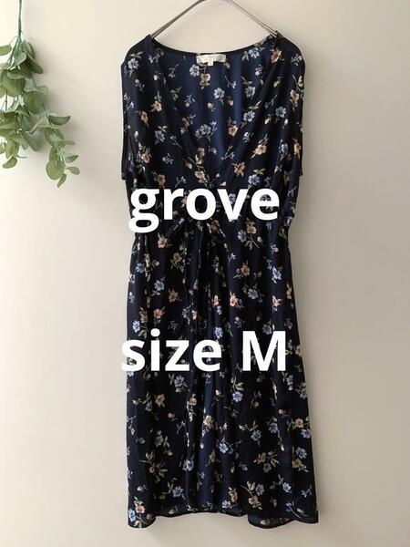 grove 花柄ロングジレ ロングベスト 透け感 ポリエステル ワールド