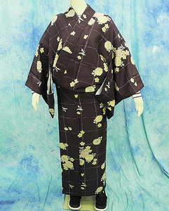 （27）小紋　袷　洗える着物　washable レトロ柄　紫　合成繊維　Japanese Kimono　167.5cm 65.9inch synthetic fiber
