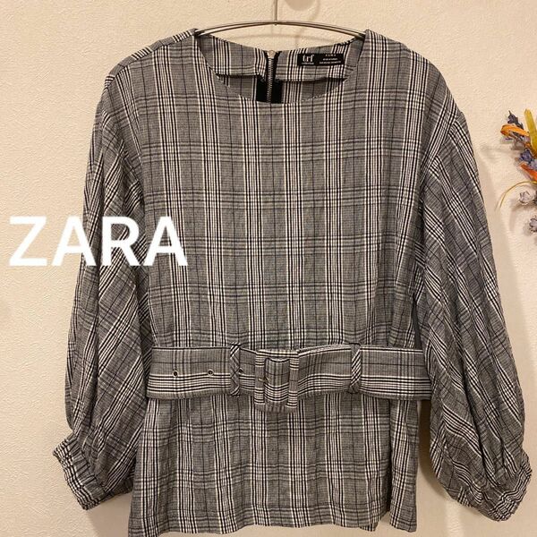 ZARA ザラ　ウエストベルト付きトップス　チェック　