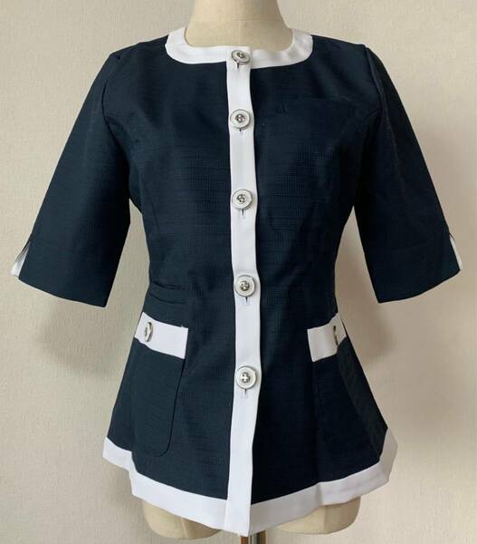 【新品/タグ無し】IWATAYA_7号_オーバーブラウス（紺：ネイビー）岩田屋三越/かわいい会社事務服/おしゃれOL制服