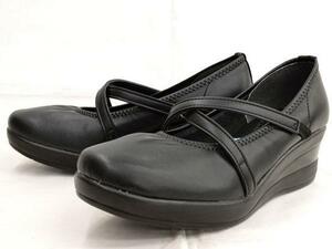 新品 レディースバレエシューズ 39048 黒 22.5cm レディースウエッジソール カジュアルシューズ コンフォートシューズ 厚底靴 婦人靴