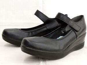 新品 レディースバレエシューズ 39046 黒 22.5cm レディースウエッジソール カジュアルシューズ コンフォートシューズ 厚底靴 婦人靴
