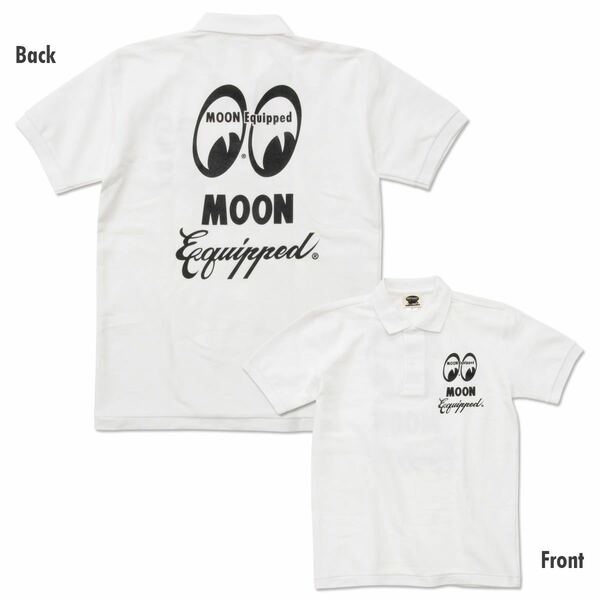 MOON Equipped ポロシャツ Lサイズ mooneyes ムーンアイズ ホワイト white 白 送料込み ムーン イクイップド ブラック 文字 筆記体