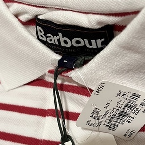 未使用品 定価13,200円 バブアー Barbour 半袖ポロシャツ Lサイズ 白 ホワイト 赤 レッド ボーダー ストライプ ポロシャツ 国内正規品の画像5