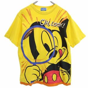 東京ディズニーリゾート ミッキーマウス プリント 半袖 Tシャツ L イエロー系 TOKYO DISNEY RESORT メンズ 230805