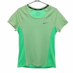 ナイキ 切替 ランニングウェア M グリーン NIKE 半袖 Tシャツ ロゴプリント レディース 230809