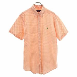 ラルフローレン チェック 半袖ボタンダウンシャツ L(180/100A） オレンジ系 RALPH LAUREN ロゴ キッズ 230815