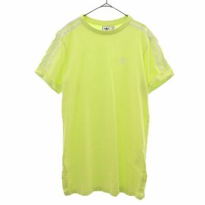 アディダス トレフォイルロゴ刺繍 半袖 ロング Tシャツ L イエロー adidas チュニック ワンピース TEE DRESS レディース 230816