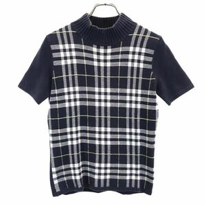 バーバリー 半袖 コットン チェック柄 ニット 1 黒×白×黄 BURBERRY 三陽商会 レディース 230818