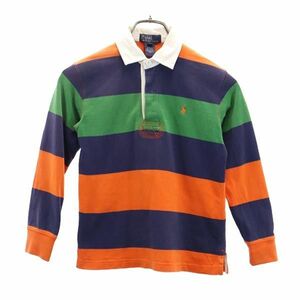 ポロバイラルフローレン ボーダー 長袖 ラガーポロシャツ 7 ネイビー×オレンジ×グリーン Polo by Ralph Lauren ロゴ キッズ 230828