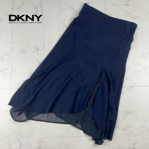 美品 DONNA KARAN ダナ キャラン アシンメトリーチュールフレアスカート レイヤード シアー 膝丈 黒 ブラック サイズ6*EC731