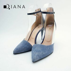 DIANA ダイアナ 23.5 セパレートパンプス アンクルストラップ ヒール ポインテッドトゥ レザー デニム 紺 白 ネイビー ホワイト/GC62