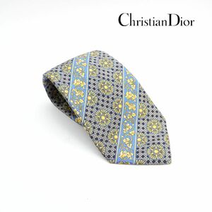 Christian Dior クリスチャン・ディオール ネクタイ イタリア製 総柄 シルク 紺 ネイビー系@VC33