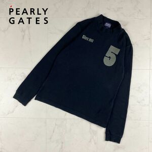 PEARLY GATES パーリーゲイツ ゴルフウェア 文字プリント モックネック 長袖カットソー トップス メンズ 黒 ブラック サイズ1*GC298