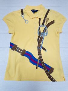 キッズ RALPH LAURENイエロー馬具柄半袖鹿の子ポロシャツ140(8-10)美中古　乗馬ウェア/男の子/女の子兼用