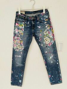 POLO RALPH LAUREN paint × damage processing strut Denim pants 25(S corresponding ) beautiful goods 