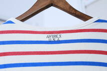 ★AVIREX アヴィレックス ボーダー柄長袖Tシャツ　　古着ユーズド男性メンズ服Lトリコロール青赤白カットソー中古アーミー_画像9