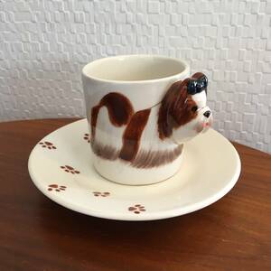Art hand Auction Shih Tzu | Tassen- und Untertassen-Set, Tier-3D-Kollektion, handgefertigtes Geschenk, Keramik, Hund, Kaffeetasse, Espresso (neu) (Jetzt kaufen), Tee-Utensilien, Tasse und Untertasse, Kaffeetasse