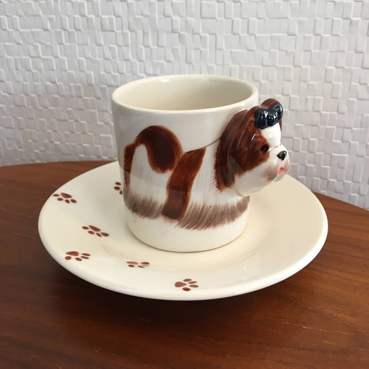 Shih Tzu | Tasse et soucoupe ensemble Animal 3D Collection 3D cadeau fait à la main chien poterie tasse à café expresso (nouveau) (inutilisé), ustensiles à thé, tasse et soucoupe, Tasse à café