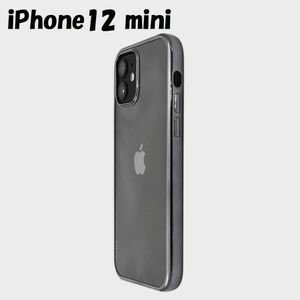 iPhone 12 mini：メタリック バンパー 背面クリア ソフト ケース カバー★グレー 灰