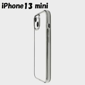 iPhone 13 mini：メタリック カラー バンパー 背面クリア ソフト ケース◆シルバー 銀