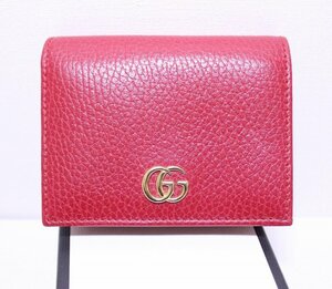 ☆【中古】 GUCCI グッチ 二つ折財布 レディース プチ マーモント レザー カードケース レッド 456126