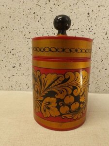 0830189a【ソ連製 木製 小物入れ】ソビエト連邦/ロシア/MADE in USSR/民芸品/木工/φ11.5×H20.5cm程/中古品