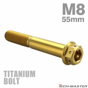 M8×55mm P1.25 64チタン合金 ホールヘッド 六角ボルト フランジ付き ゴールドカラー 車/バイク/自転車 1個 JA1799