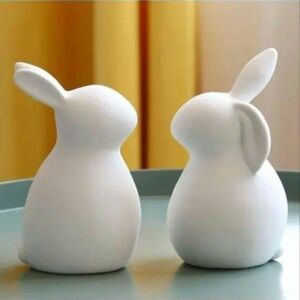 ◇おしゃれ◇うさぎの置物　陶器　置物　セラミッククラフト　セラミックうさぎ2匹　贈り物　ウサギ　白　かわいい　オブジェ　欧米風