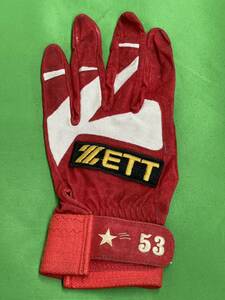  Hanshin Tigers red star . wide #53 actual use batting glove left hand only ZETT ①