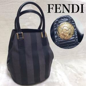 美品 FENDI フェンディ ペカン柄 ゴールドプレート ハンドバッグ ブラック トートバッグ