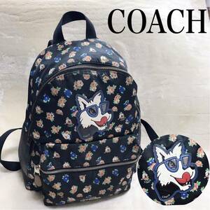 希少 COACH フラワードック バックパック リュック 花柄 コーチ 総柄 黒 コーチ