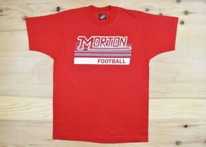 90'sUSA古着 MORTON FOOTBALL ビンテージ ロゴ Tシャツ sizeL 赤 モートンフットボール アメフト スポーツ アメリカ アメカジ