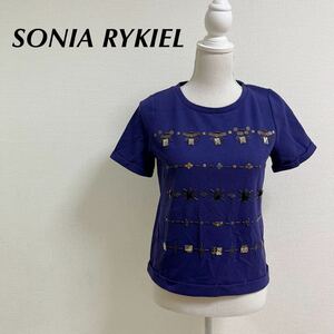 美品　SONIA RYKIEL ソニアリキエル　サマーニット　半袖　ビジュー　スパンコール　38サイズ　M 紫　パープル　ニット