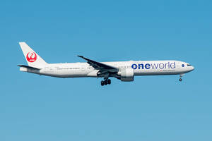  airplane digital image JALbo- wing 777 one world 5