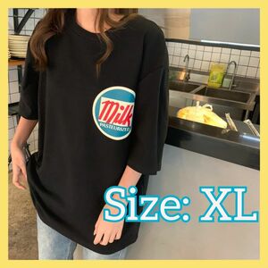 Milk　ビックシルエットＴシャツ　XL ブラック　ロゴＴシャツ　半袖Ｔシャツ