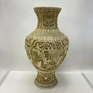 彫漆 壺 壷 唐人 風景 図 花瓶 花びん 花入 樹脂 花器 高さ47cm オブジェ インテリア 置物