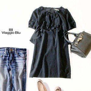 ☆☆ 美品 Viaggio Blu ビアッジョブルー ☆☆ 綺麗めフリル 柔らか ワンピース 2号 M 春 夏 23B08