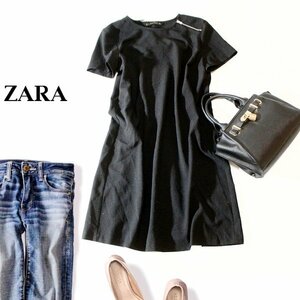 ☆☆ 美品 ザラ ベーシック ZARA BASIC ☆☆ 大人可愛い シボ・スーツ生地 バックプリーツ ワンピース M 春 夏 23B08