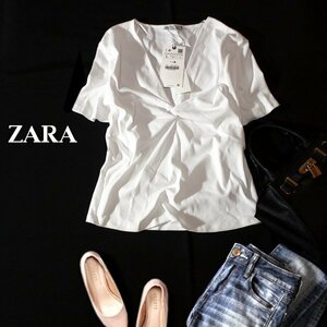 ☆☆ 未使用 ザラ ZARA ☆☆ 綺麗め ツイスト コットン ストレッチ カットソー L 春 夏 23D08