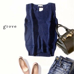 ☆☆ 未使用 (株)ワールド grove グローブ ☆☆ 可愛い ラメ ☆ コットン ニット ベスト M ネイビー