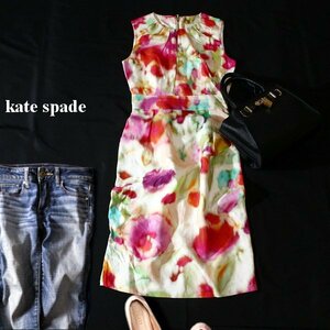 ☆☆ 美品 kate spade ケイトスペード ☆☆ 綺麗め レーヨン スーツ生地 ワンピース 00 春 夏 23D08