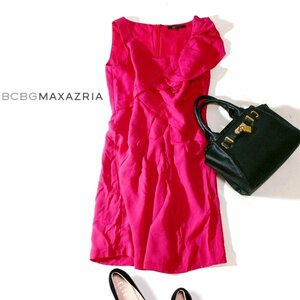 ☆☆ 美品 BCBGMAXAZRIA　ビーシービージーマックスアズリア ☆☆ シルク100％ 綺麗めフリル ドレスワンピース 2号 春 夏 23D08