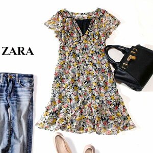 ☆☆ 美品 ザラ ベーシック ZARA BASIC ☆☆ 可愛い花柄 シフォン ワンピース XS 春 夏 23A09