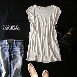 ☆☆ 美品 ザラ ZARA ☆☆ 大人可愛い フレンチスリーブ レーヨンストレッチ ニットチュニック S 春 夏 23A09